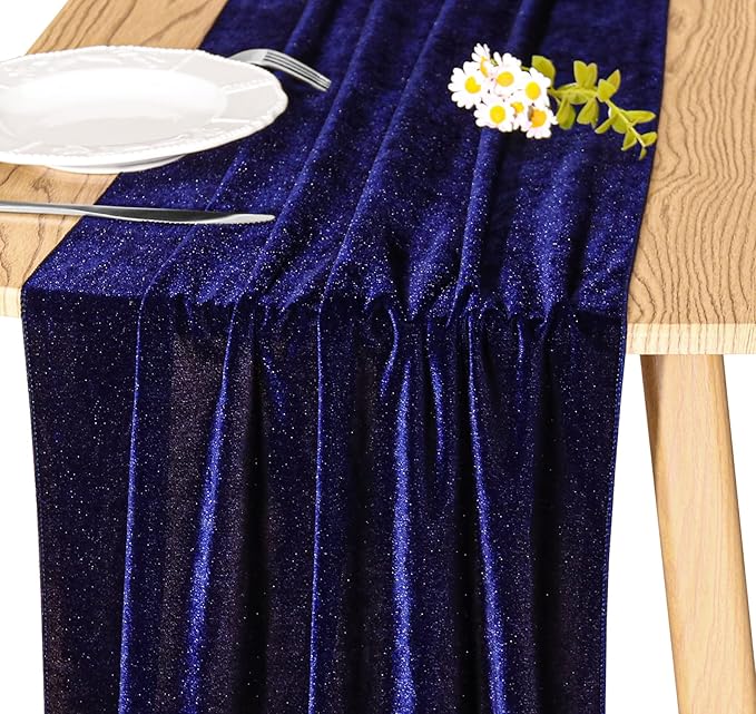 Velvet Table Runner 20 x 120 Inches 10ft Luxurious Thick Soft Velvet Christmas Thanksgiving Wedding Reception Table Runner for Party Reception Decorations(Navy Blue, 1 Pack)