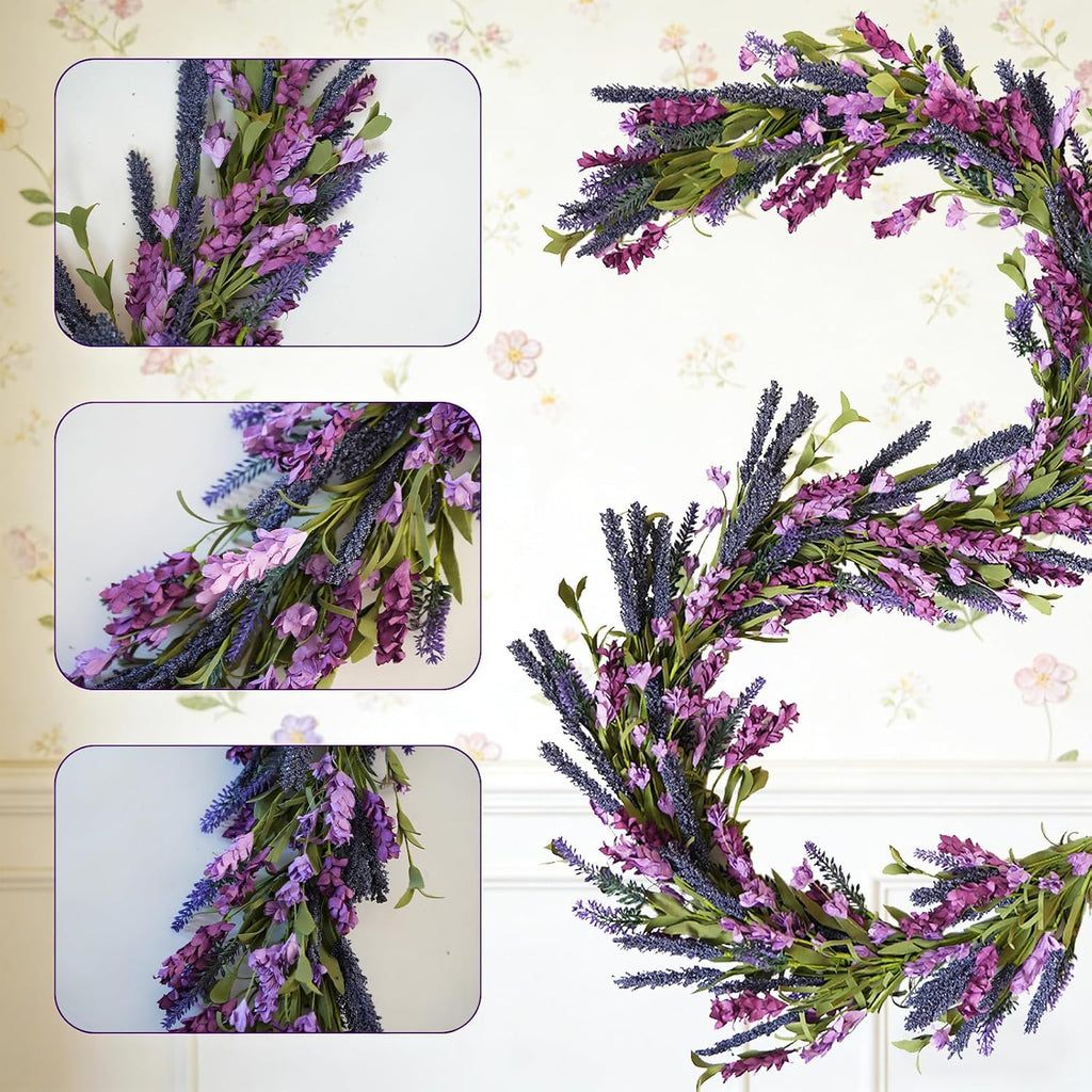purple lavender flower garland for mantle & fireplace shown in use