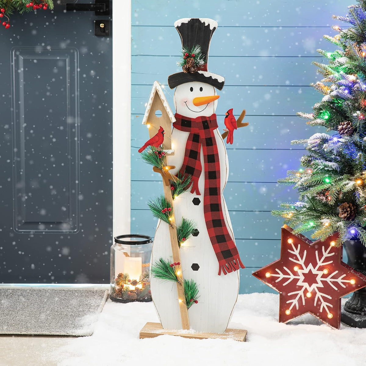 glitzhome 36" h lighted wooden christmas snowman porch, main product view