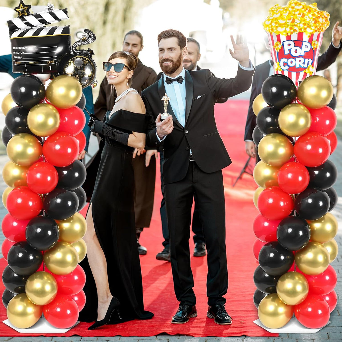 2 set movie night balloon column stand kit showing dimensions