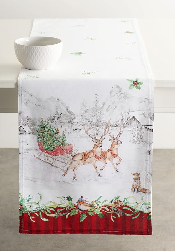 Maison d' Hermine Table Runner 100% Cotton Double Layer Table Runners 108 inches Long for Thanksgiving Christmas Decorations Home Kitchen Dining Party Wedding (Christmas Tradition, 14.5" x 108")