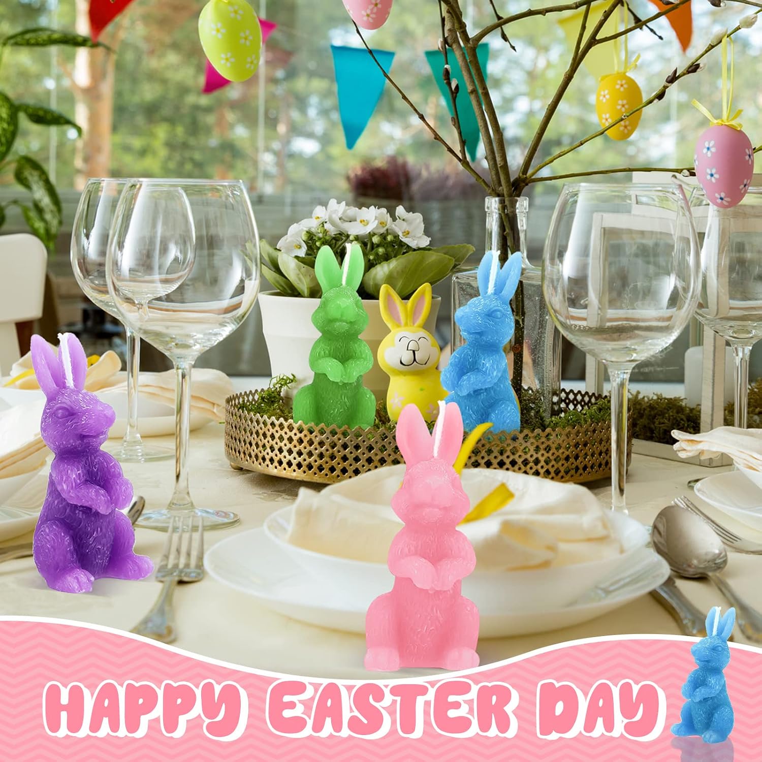 BBTO 4 Pcs Easter Bunny Candles Gift Set Rabbit Shape Spring Candles for Easter Bunny Decorations Party Table Home Decor Spring Celebrations
