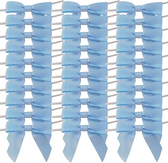 50pcs 3-1/2" Sky Blue Satin Ribbon Bows with Twist Ties Mini Ribbon Bows for Baby Shower Decoration Gift Packing&Wrapping Accessoried(Lt.Blue)