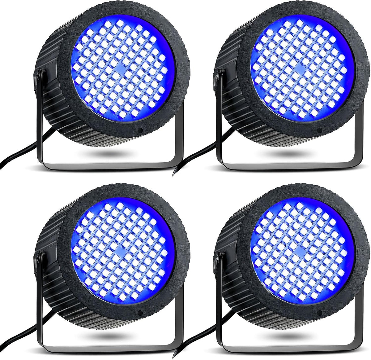 Funtery 4 Pcs Strobe Lights 88 LEDs Sound Activated Stage DJ,Blue
