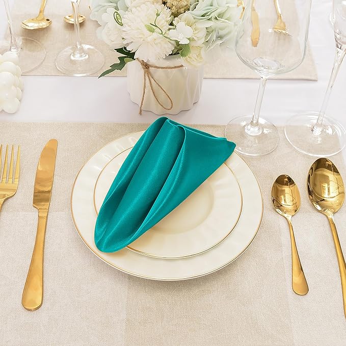 50 Pieces Teal Satin Napkins, 17" x 17" Square Table Napkins, Silky Soft Smooth Washable Napkins for Restaurant, Weddings, Dinner, Party Decoration