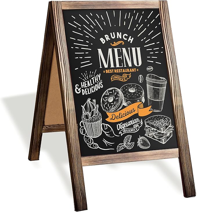 Ilyapa Wooden A-Frame Sign with Eraser & Chalk - 21 x 30 Inches Magnetic Sidewalk Chalkboard – Stained Wood Menu for Restaurant, Business or Wedding