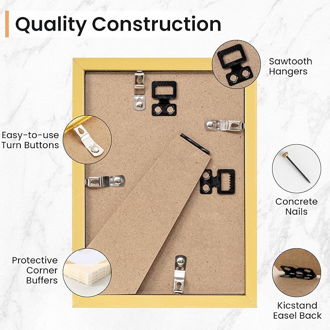 5x7 inch Picture Frame, 5x7 Photo Frames with 4x6 Removable Mat - High Definition Plexiglass - Vertical and Horizontal Display - Wall Hanging Frame - Gold, 5 Pack
