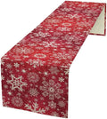 Snowflakes Christmas Table Runner, Winter Holiday Red Table Cloth Kitchen Dining Table Decoration for Home Party Decor 13x36 Inch