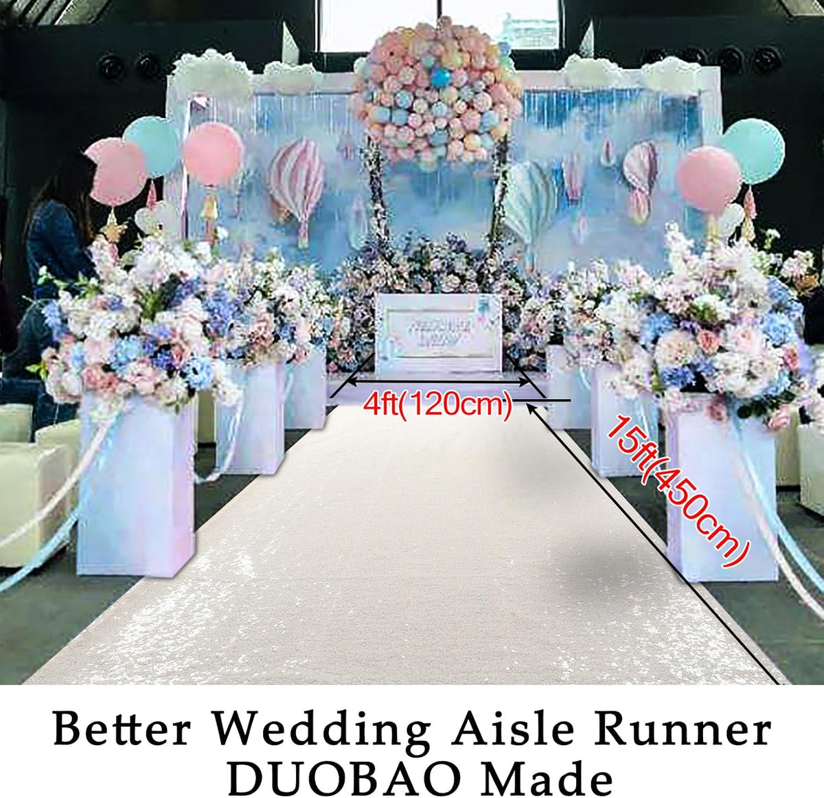 DUOBAO Aisle Runner for Wedding Ivory 15FTx4FT Sequins Indoor Outdoor Ceremon...