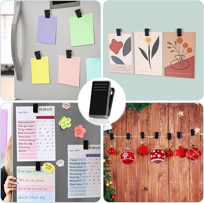 50 Pcs Self Adhesive Clips,Wall Clips for Hanging,Sticky Tapestry Clip Photo Picture Poster Plastic Spring Clip Hanging for Paper Tapestry Hangers Home and Office Christmas Decor(Black)