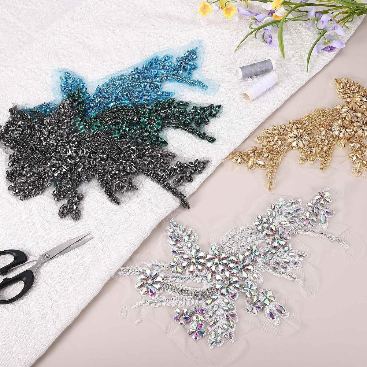 MECCANIXITY Rhinestone Applique Patches, 11x7 Inch, Peach, 2Pack