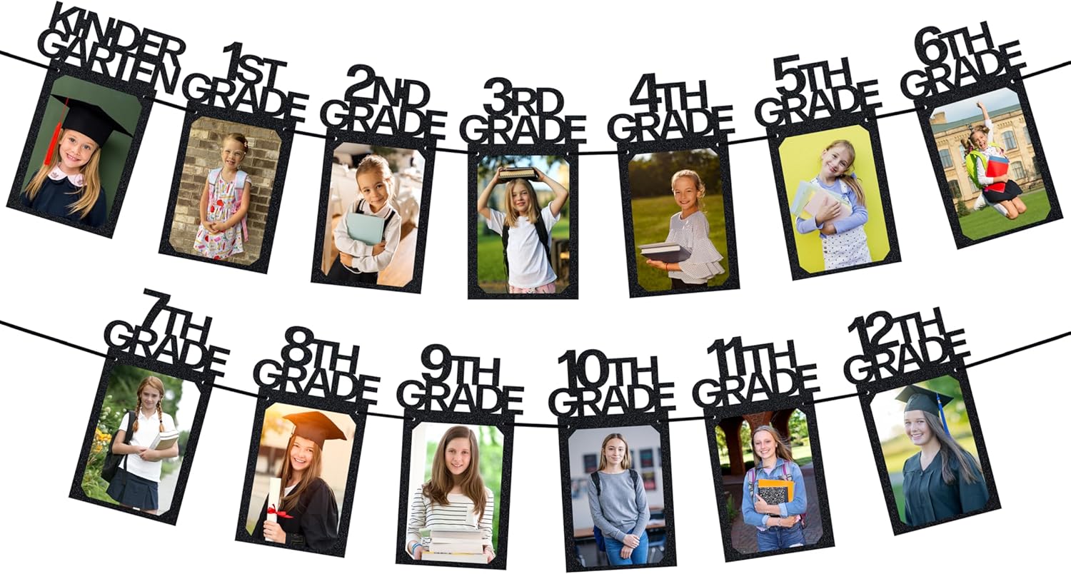 PartyHooman Graduation Photo Banner K-12, Kindergarten to 12th Grade for Middle/Junior, High/Senior Graduation Decorations 2026 | Class of 2026 Party Decorations |Pictures Party Supplies (Pre-strung)