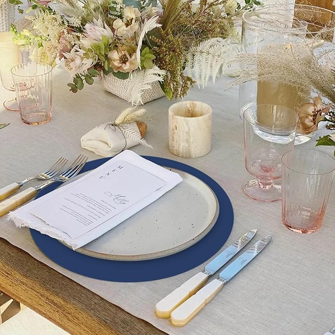 50 Pieces Navy Blue Paper Place Mats Blue Round Disposable Table Mats Decorative Placemats for Wedding Bridal Shower Navy Blue Birthday Party Dining Decor