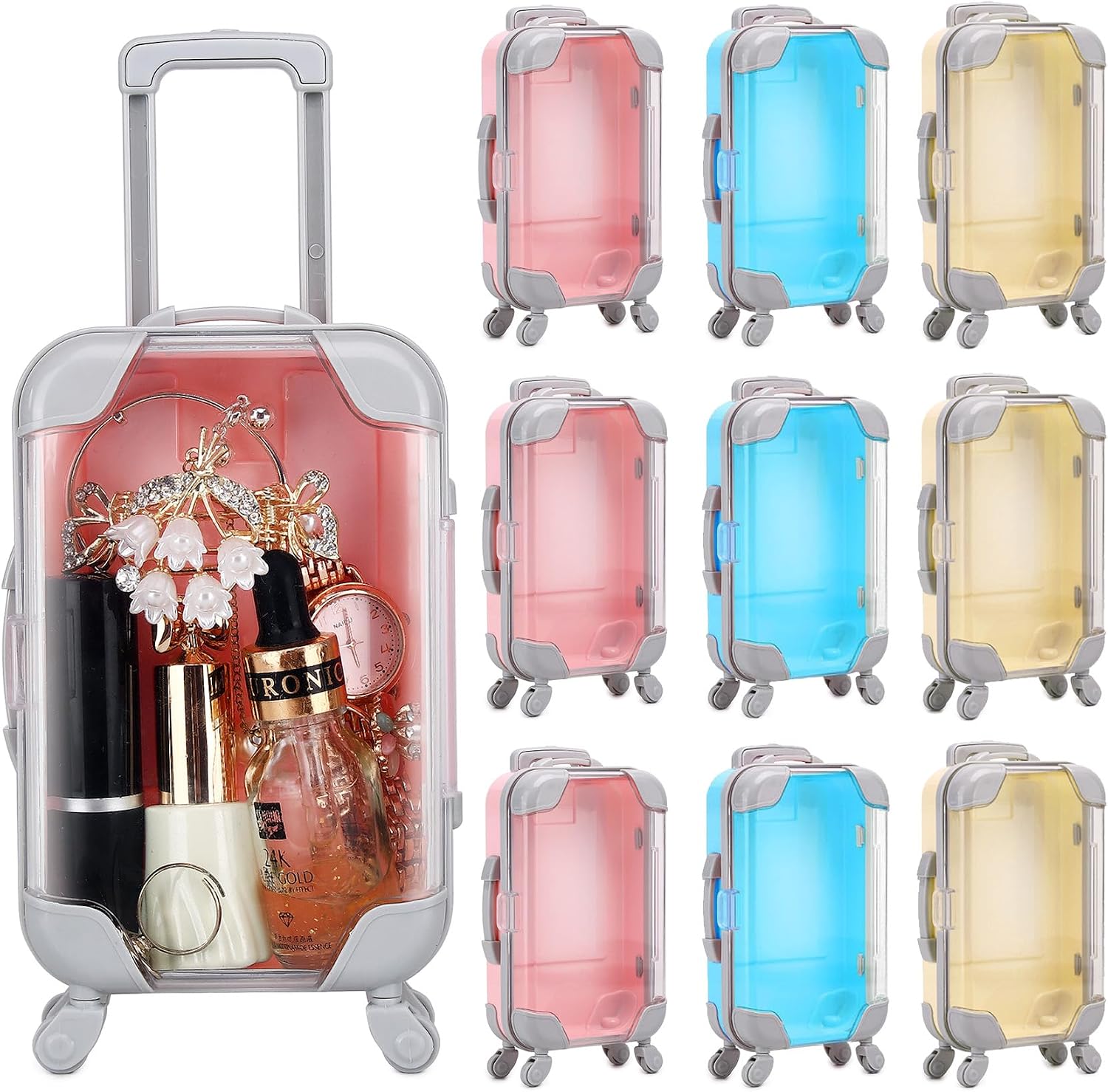 AIOMOB 10 Pack Pastel Mini Suitcase Party Favor Gift Box Plastic False Eyelashes Packaging Luggage Box for Travel Wedding Bachelorette Party Bridesmaid Bridal Shower Favors Decorations