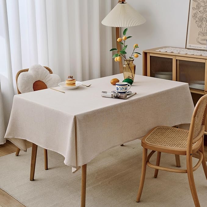 NLMUVW Oatmeal Linen Tablecloth Rectangle, Rustic Textured Table Cloth Water Resistant Farmhouse Table Cover for Kitchen Dining Party Coffee, 54x78 Inch