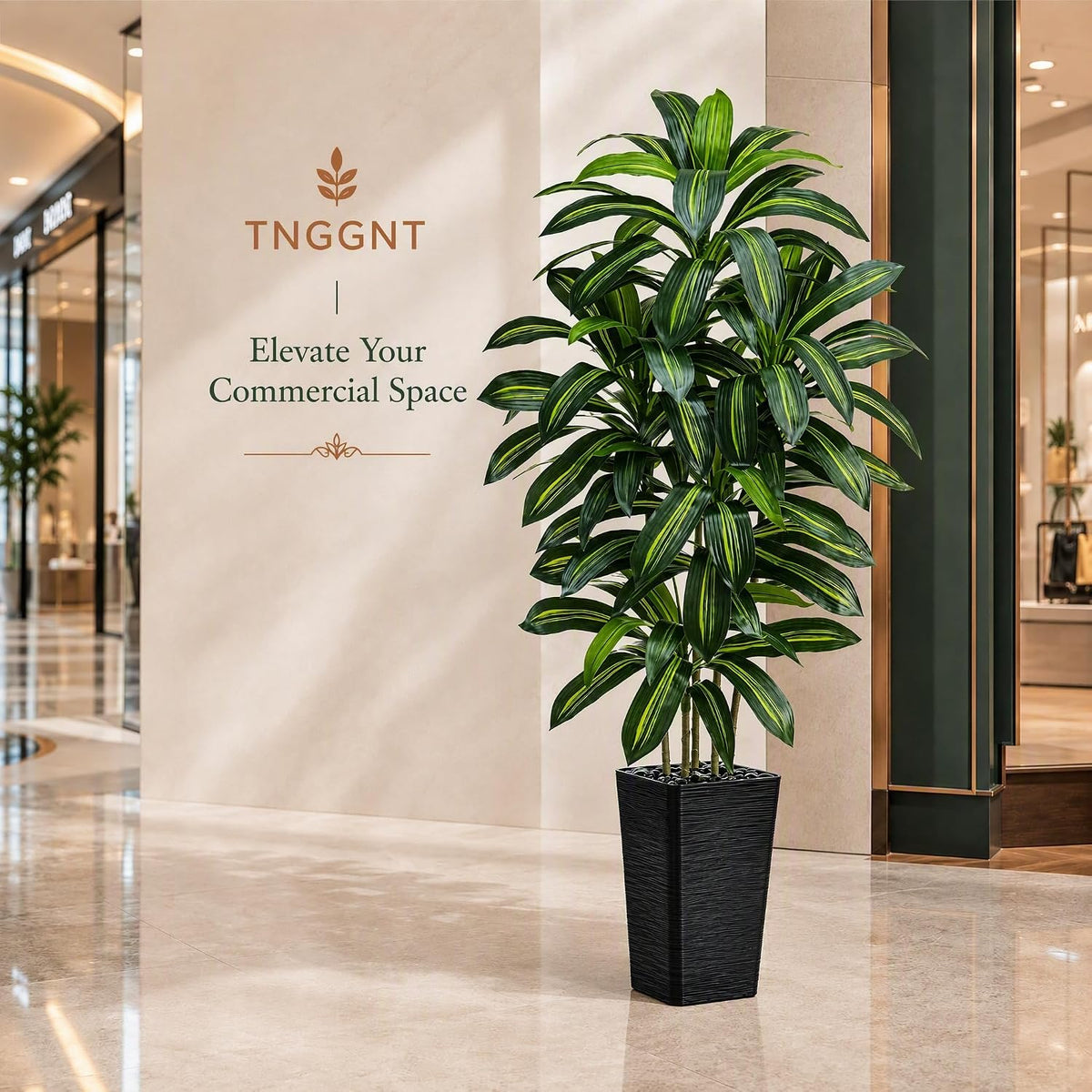 Artificial Dracaena Tree: 5FT Fake Plants Silk Faux Trees（Black Pot）