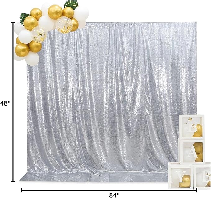SquarePie Sequin Backdrop Non-Transparent Sparkly Background for Wedding Party 4FT x 7FT Silver