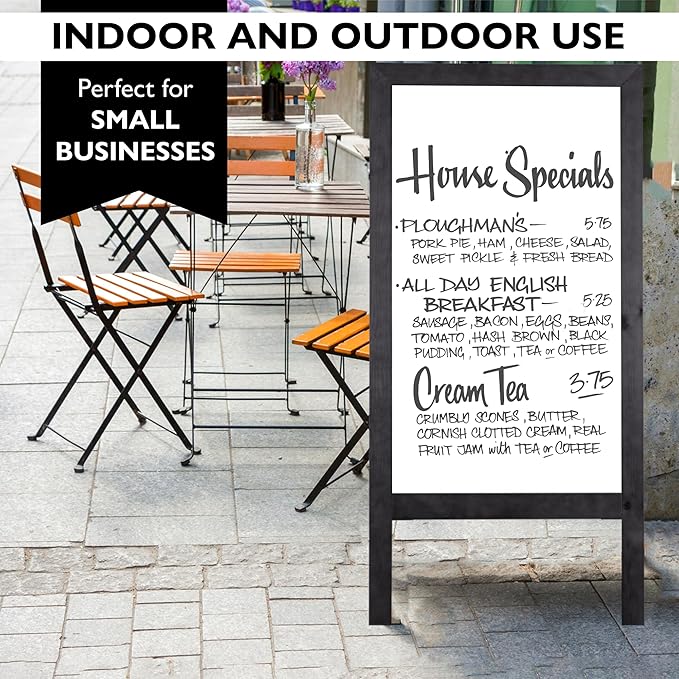 Ilyapa Wooden A-Frame Whiteboard Sign - 40 x 20 inch Magnetic Dry Erase Sidewalk Menu Board - Black Menu Display for Restaurant, Business, Trade Show