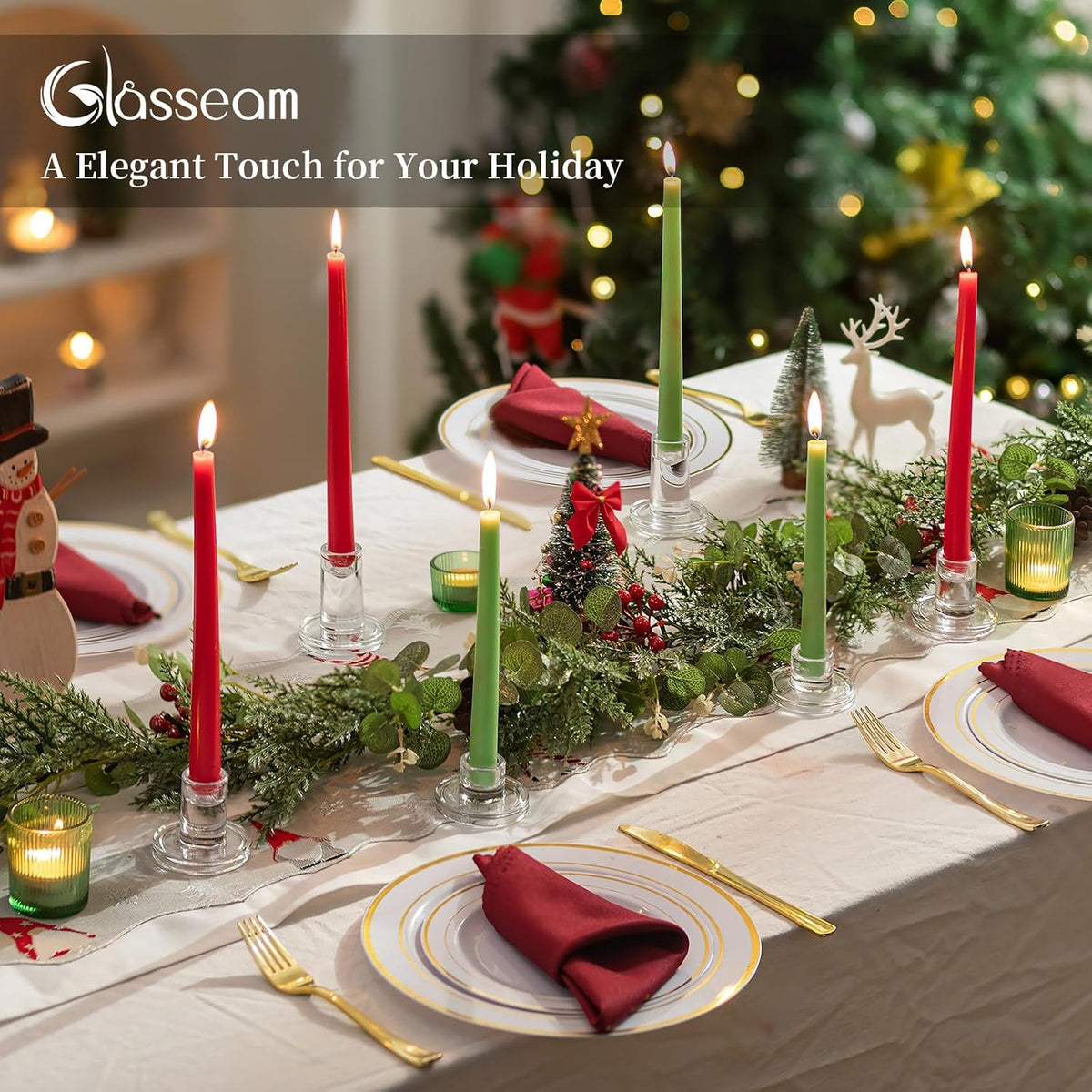 Glasseam Taper Candle Holders Bulk, 12Pcs Glass Candlestick for Centerpiece