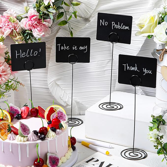 TecUnite 12 Pcs Mini Chalkboard Signs, 4"x3" Small Chalkboard Label with Metal Stand 2 Water Based Chalk for Food Buffet Tabletop Blackboard Sign for Party Bakery(Black,8.7 x 2.8 in)