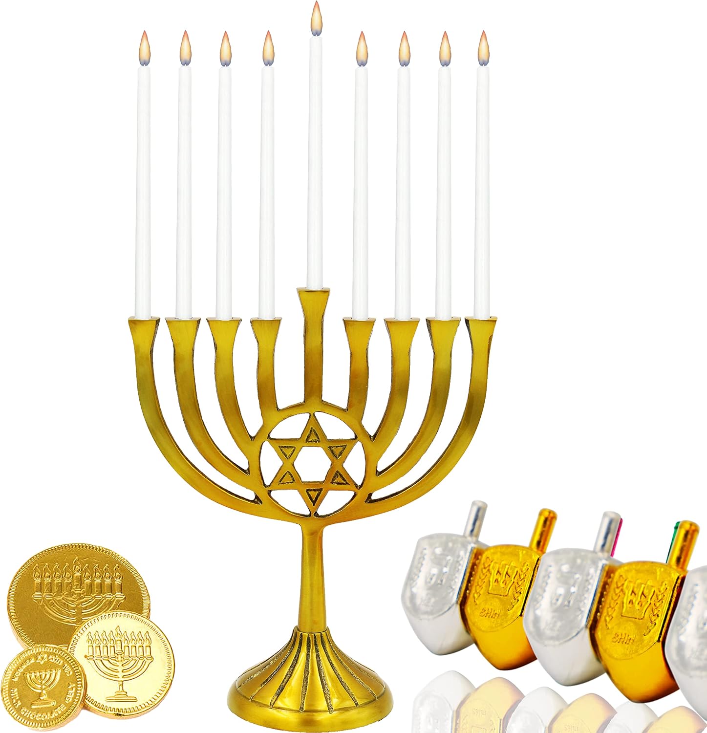 White Deluxe Tapered Hanukkah Menorah Candles for All 8 Nights of Chanukah, 45 Minute Burn Time