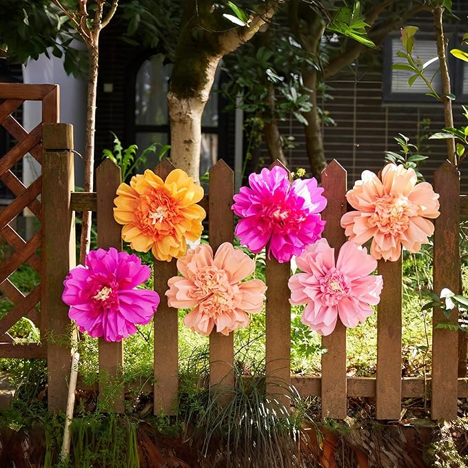 SUNBEAUTY 6 PCS Hot Pink and Orange Paper Flowers Decorations Crepe Paper Flowers 12 in Tissue Paper Flowers Decorations for Wall Birthday Party Baby Bridal Shower Office Classroom Wedding Carnival