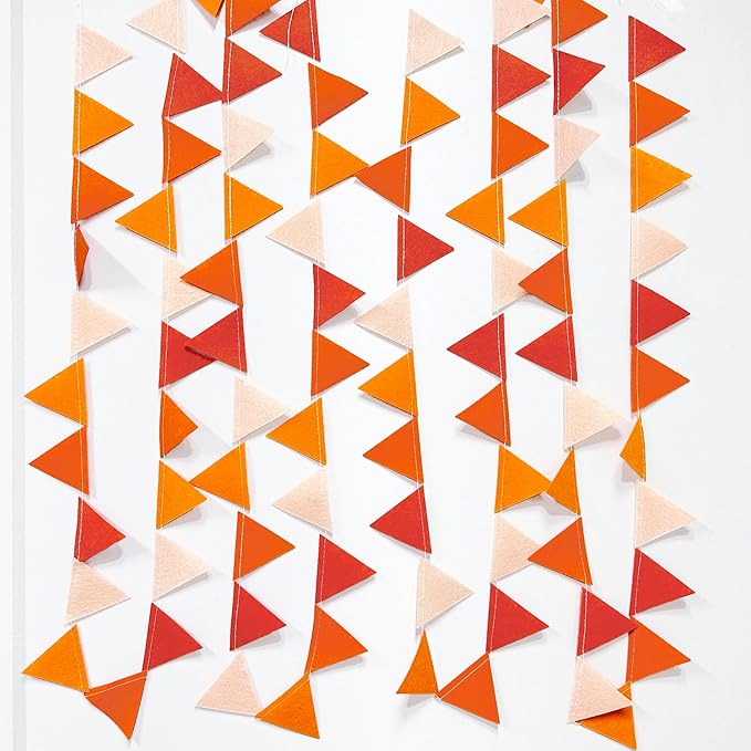 Orange Party Decorations - Ombre Felt Hanging Triangle Mini Bunting Pennant Banner Flag for Birthday Wedding Baby Shower Fall Autumn Thanksgiving Harvest Party Classroom Nursery Decor