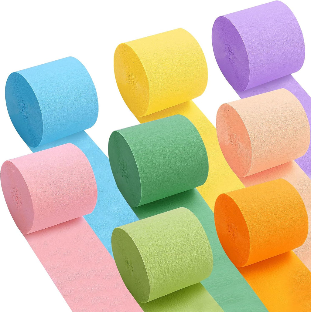 Oubest Crepe Paper Streamers 2.2 Inch x 656 Feet Ideal Party Supplies & Decorations for Birthdays Baby Showers Bachelorettes Weddings DIY, 8 Rolls Pastel Streamers Backdrops, Doorway & Wall Decor