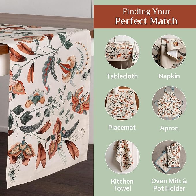 Maison d' Hermine Table Runner 100% Cotton Single Layer Table Runners 108 inches Long for Thanksgiving Christmas Decorations Home Kitchen Dining Party Wedding (Dalida, 14.5" x 108")
