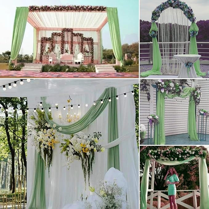 6 Panels Sage Green Wedding Arch Drapery 28" x 20Ft Wedding Arch Draping Fabric Chiffon Fabric Drape Backdrop Curtain for Weddings Party Swag Ceremony Birthday Arbor Drapery Reception Ceiling Décor