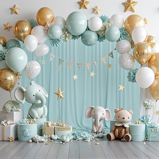MEETSKY Light Green Backdrop Curtains 10ft x 10ft for Wedding Birthday Baby Shower Photography Backdrop Fabric Curtains Drapes Rod Pocket Light Filtering Window Drapes, 5ft x 10ft, 2 Panels