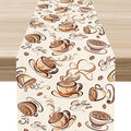 Coffee Time Table Runner, Farmhouse Retro Coffee Cup Tea Party Cafe Table Center Decor for Home Kitchen Dining Patio Holiday Party Indoor Outdoor Table Decorations,13"x90" Inch