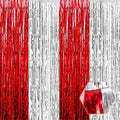 6 Pack Red Silver Foil Fringe Curtain Backdrop, 3.28Ft x 8.2Ft Metallic Tinsel Foil Fringe Streamer Curtains for Photo Booth, Birthday, Wedding, New Year Party Decorations