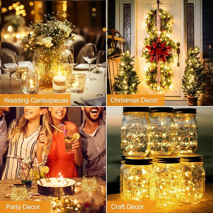 btfarm 30 Pack Fairy Lights Battery Operated [3 Modes], 7ft 20 Led Twinkle Lights String Lights Waterproof Bulk Small Mini Silver Wire for Christmas Mason Jars Wedding Table Centerpiece, Warm White
