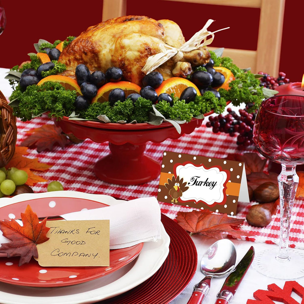 120 Pieces Thanksgiving Turkey Table Place Card Fall Buffet Table Name Place Card Folded Food Tag Turkey Label for Thanksgiving Party Supplies