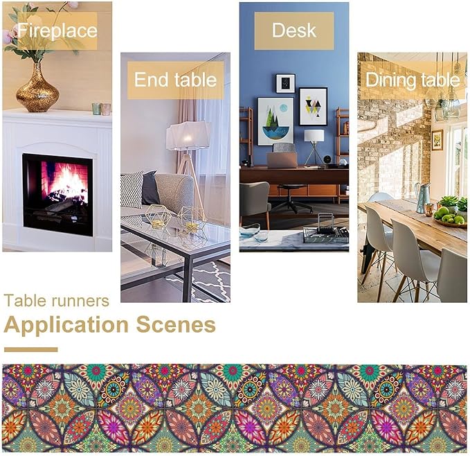 Boho Floral Table Runner,Colorful Flower Retro Bohemian Table Cloth Kitchen Dining Table Home Party Decoration 13x90 Inch