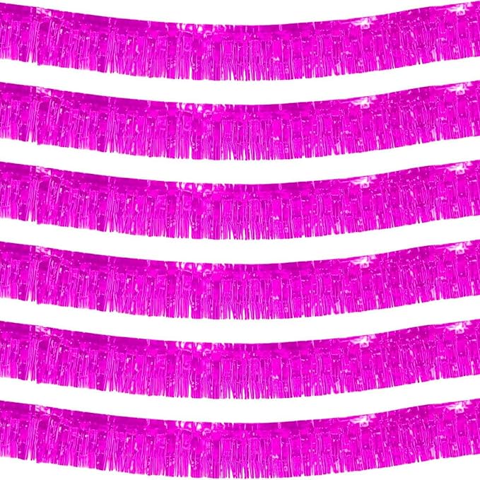 We Moment 6 Pack 10 Feet Hot Pink Foil Fringe Garland Streamers Metallic Tinsel Banner Wall Hanging Fringe Curtain Glitter Backdrop Banner for Parade Floats Birthday Bachelorette Pink Decorations