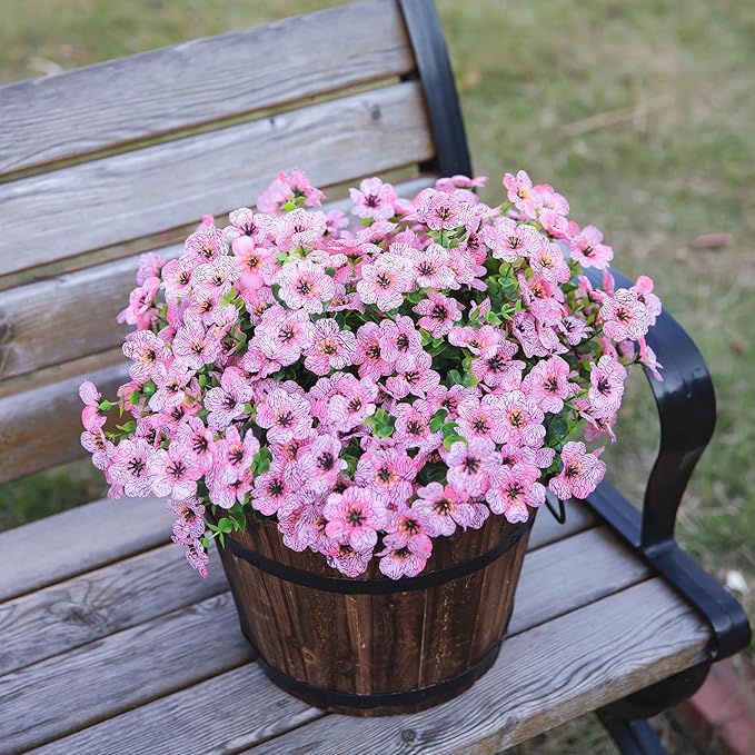 HyeFlora Artificial Flowers for Outdoor Indoor Garden Home Decoration, Faux Flower Daisy with Eucalyptus Leaves Fake Plants Greenery Boxwood Porch Patio, 12 Bundles (Pink)