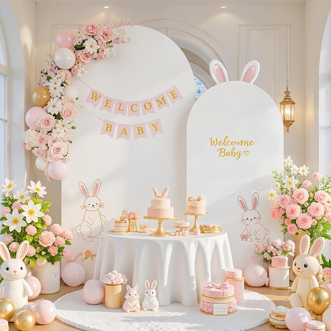 White and Beige Arch Backdrop Cover for Wedding, 7.2FT 6FT Set of 2 Stretchy Spandex Fitted Arch Stand Cover for Baby Shower, Birthday Party Decor, Chiara Backdrop Cover with Double-Sided Design