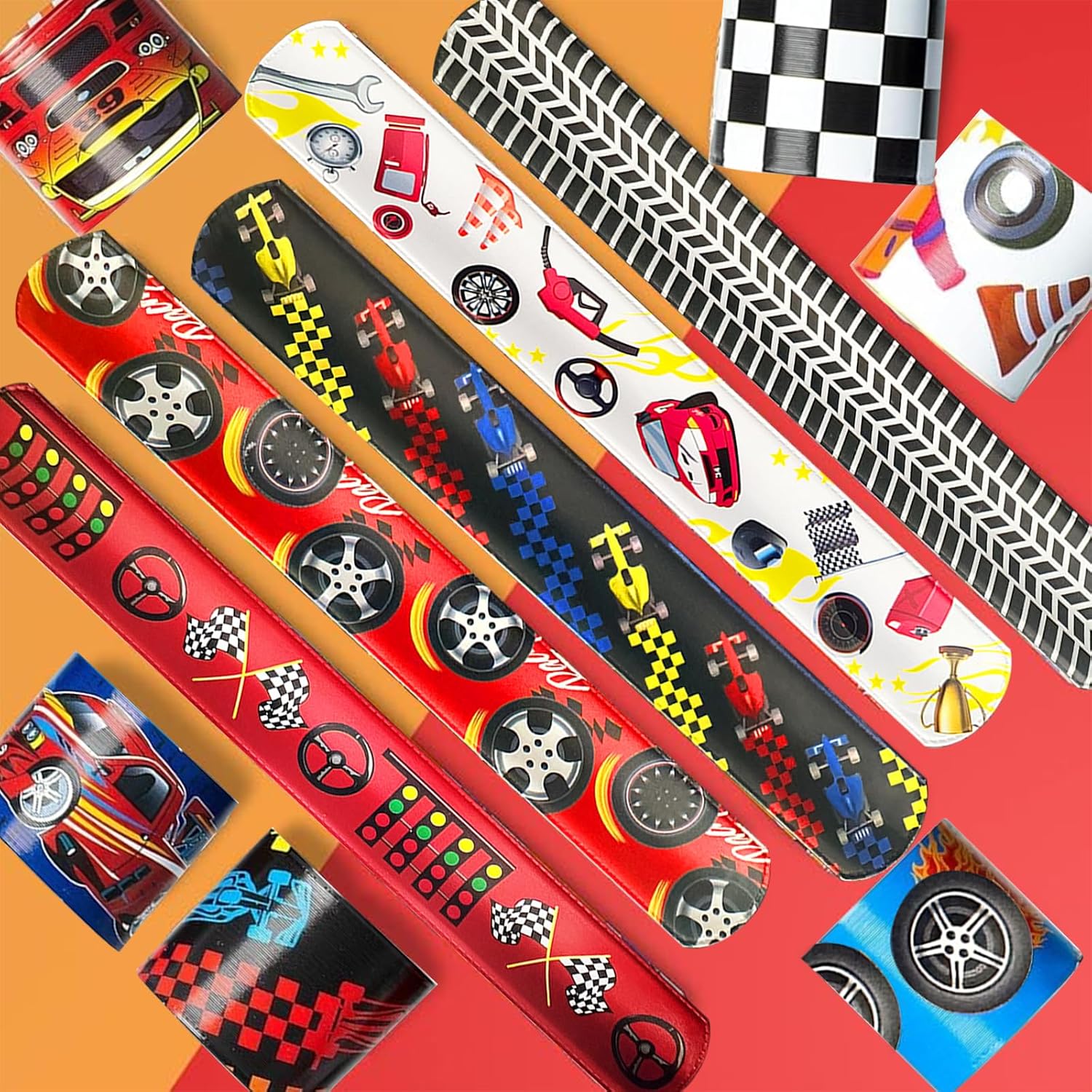 CZWXOXO 24 Pcs Race Car Party Decorations Favors Racing Bracelet Racing Wristbands Bracelet Checkered Slap Bracelets Dirt Bike Task Game Decorations Car Birthday Party Supplies