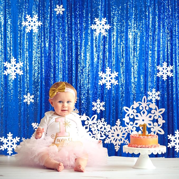 ShinyBeauty Shimmer Royal Blue Backdrop Curtain 7Ftx7Ft Photo Backdrops Blue Photograph Background Sequin Curtains for Parties, Camera, Birthday, Graduation, Holiday Decor