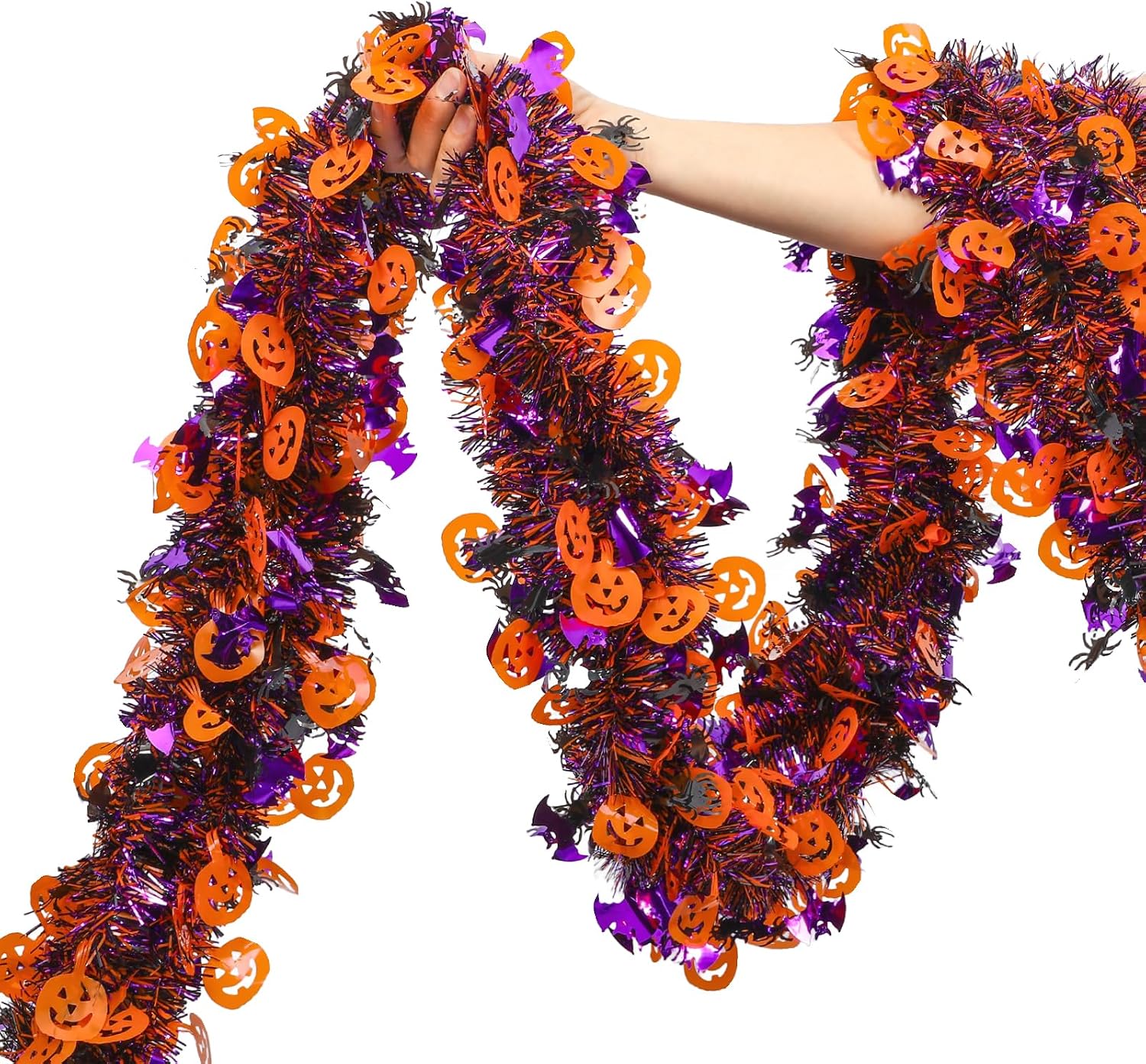 Halloween Tinsel Garland Decor, 50Ft Glitter Tinsel Twist Garland Decorations for Halloween Party Decor