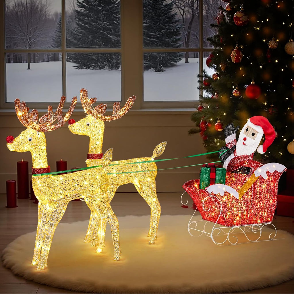 vingli 6ft lighted christmas reindeer and sleigh outdoor, main product view