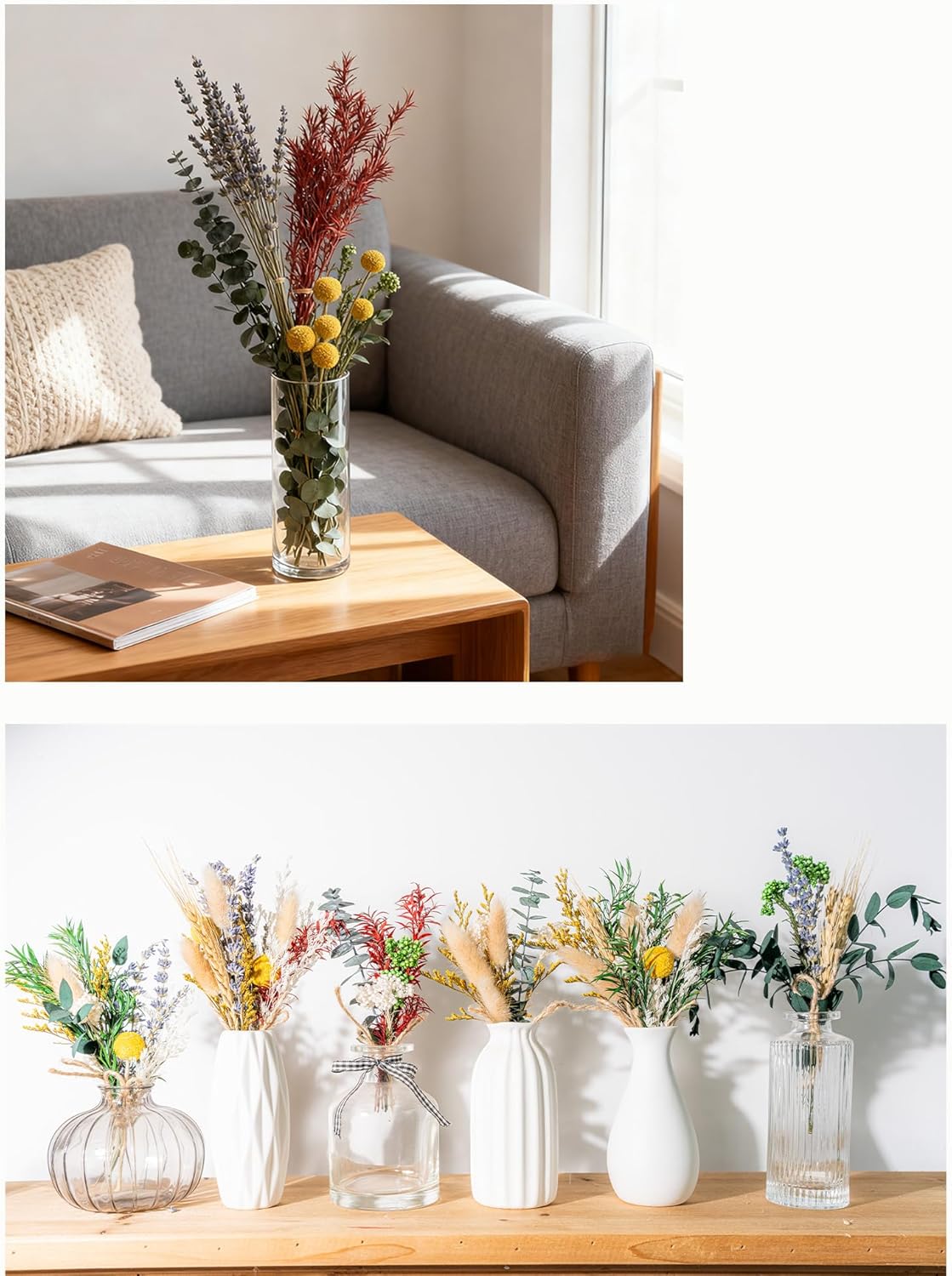 12 Kind Dried Flowers Set - Including Lavender, Eucalyptus, Wheat, Bunny Tails, Handmade for DIY Crafts, Vase Decor, Wedding/Home/Birthday/Seasonal Decor