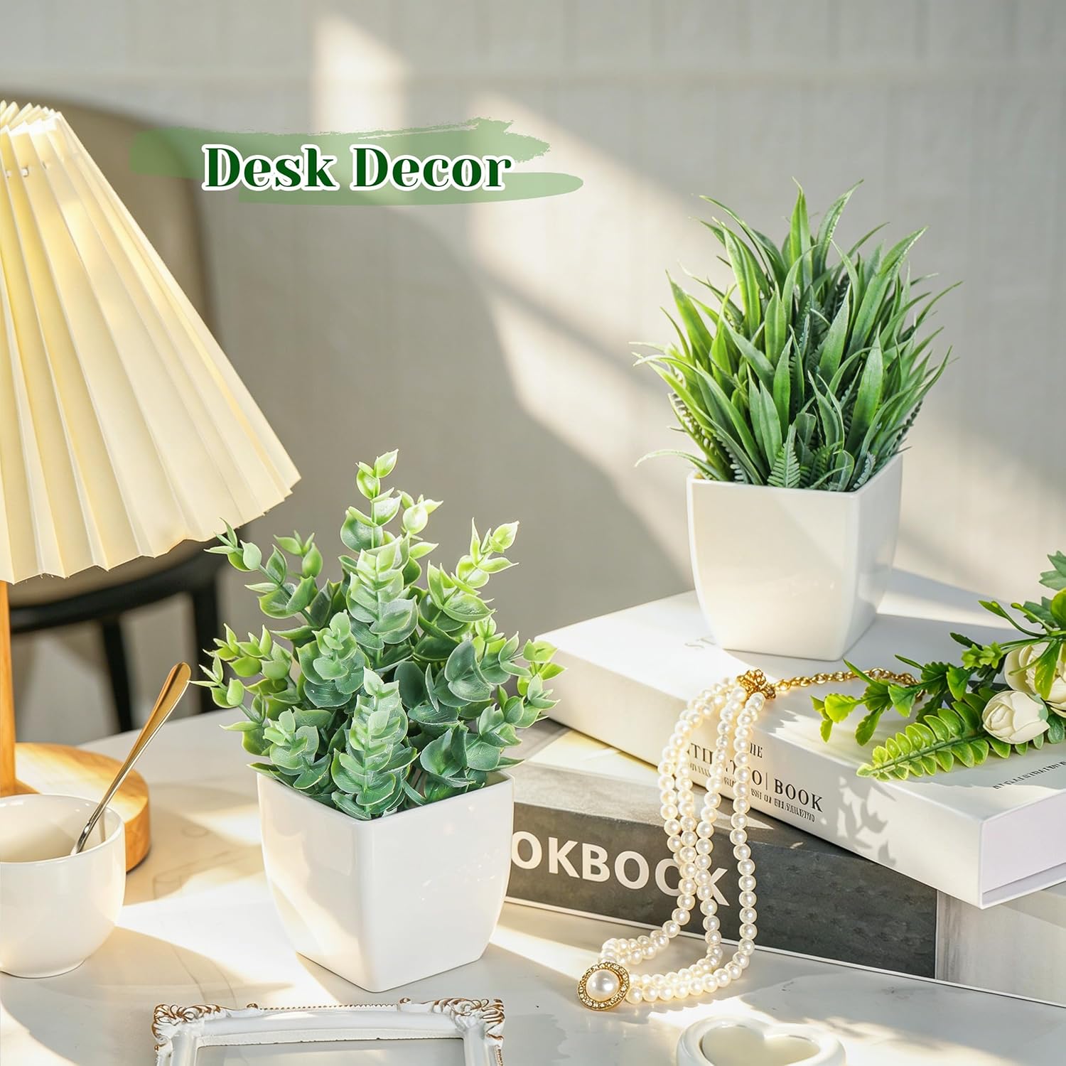 Der Rose 2 Pack Small Fake Plants Mini Artificial Potted Plants for Table Desk Home Laundry Room Bathroom Office Classroom Decor