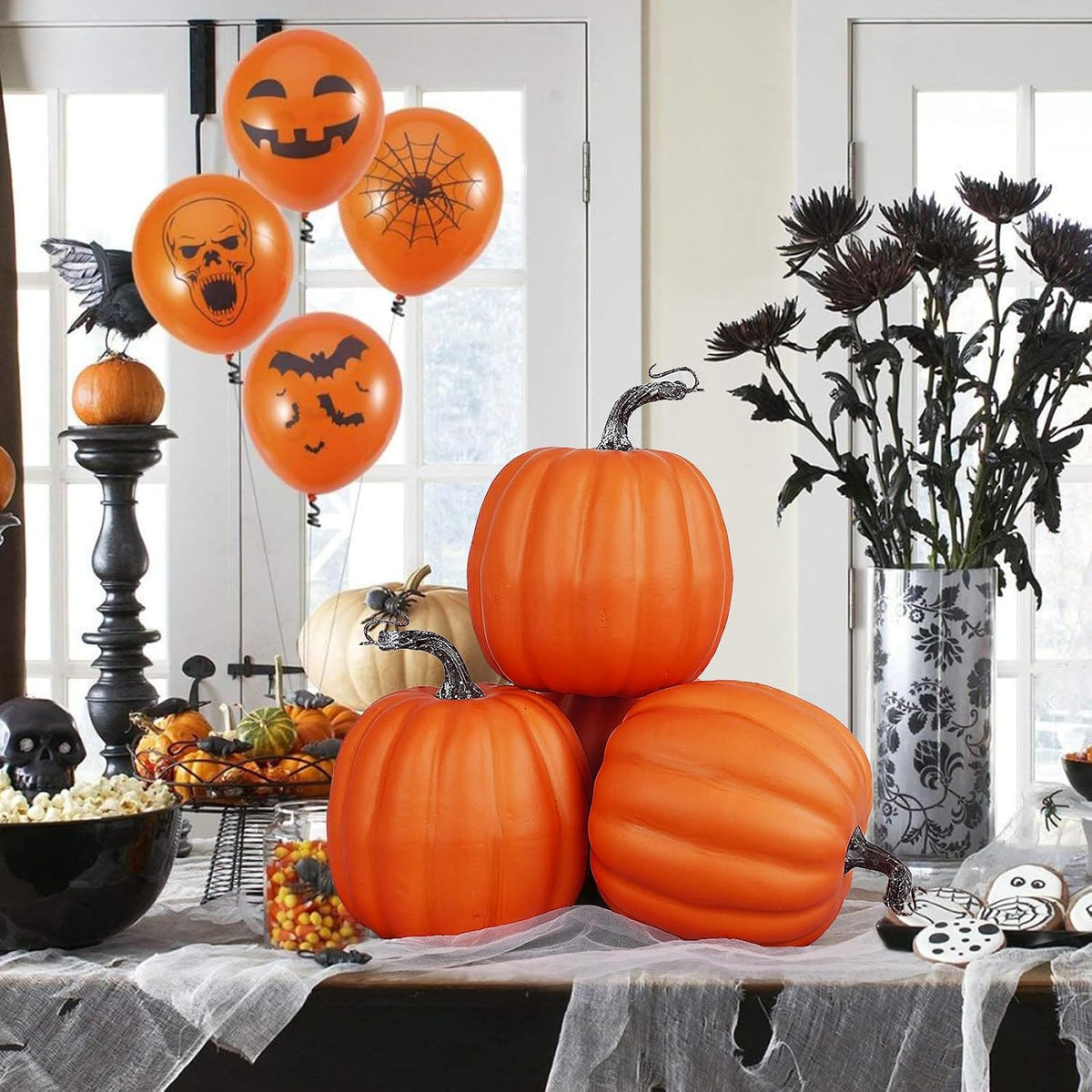 Artmag 6 Inch Large Artificial Pumpkins, 4PCS Big Orange Faux Foam Harvest Pu...