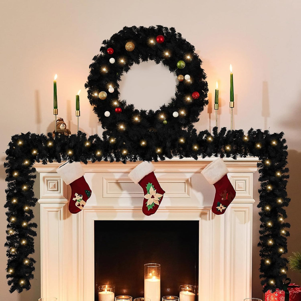 hotop 9 ft faux spruce artificial christmas garland, close-up detail
