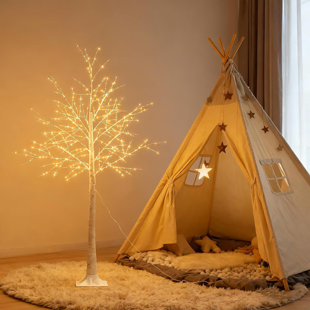 5FT White Firefly Tree with Lights - Lighted Firefly Tree with 350 Warm White...