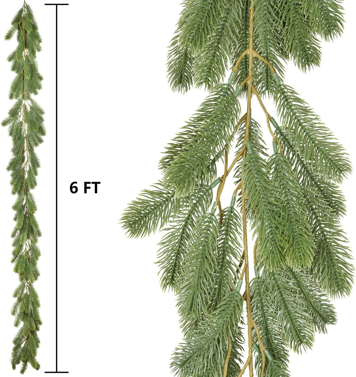 6ft christmas garland, artificial pine garland holiday decor, side view