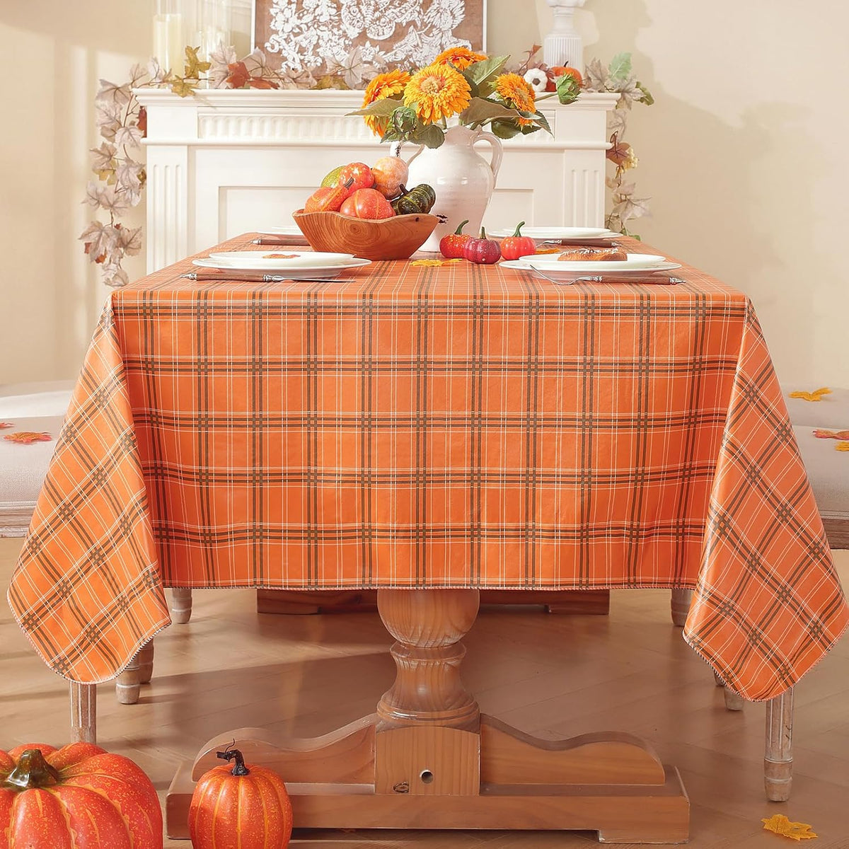 SASTYBALE Fall Orange Rectangle Vinyl Tablecloth 60x120 Inches
